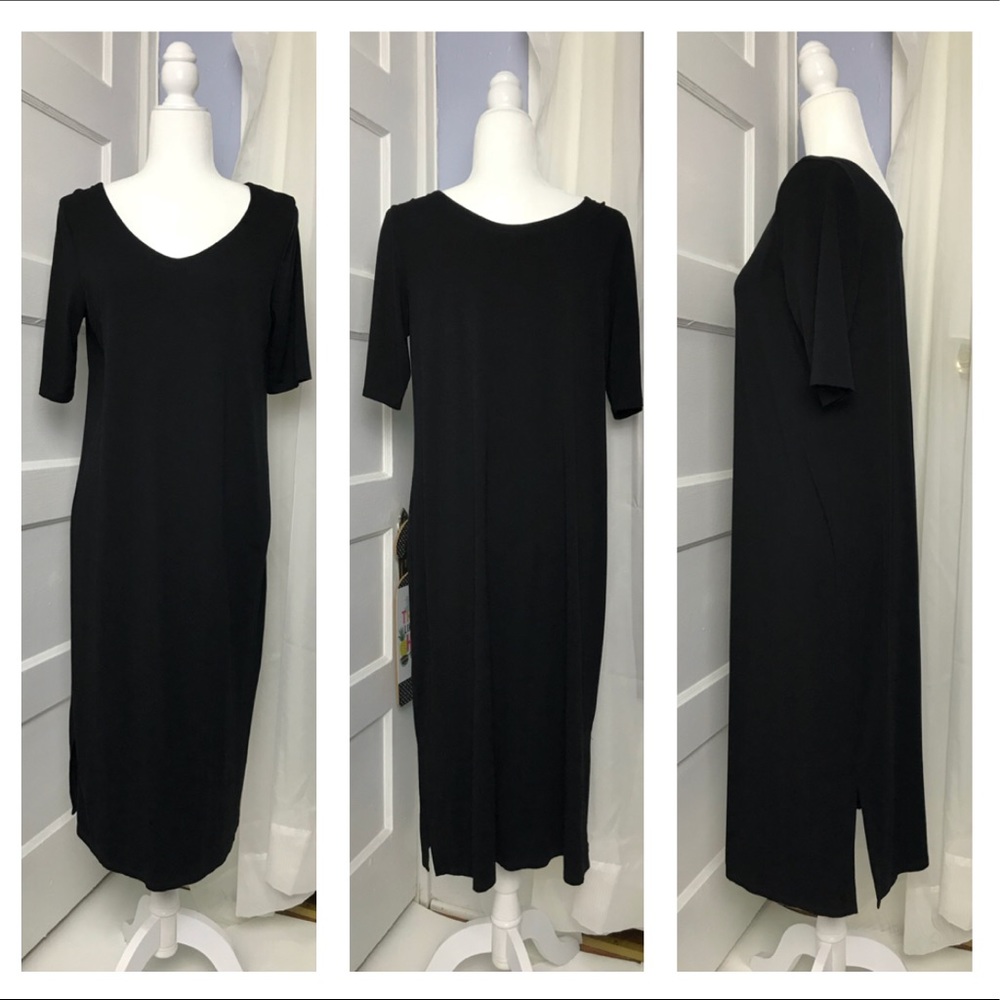 Eileen Fisher Black Viscose Jersey Dress size M